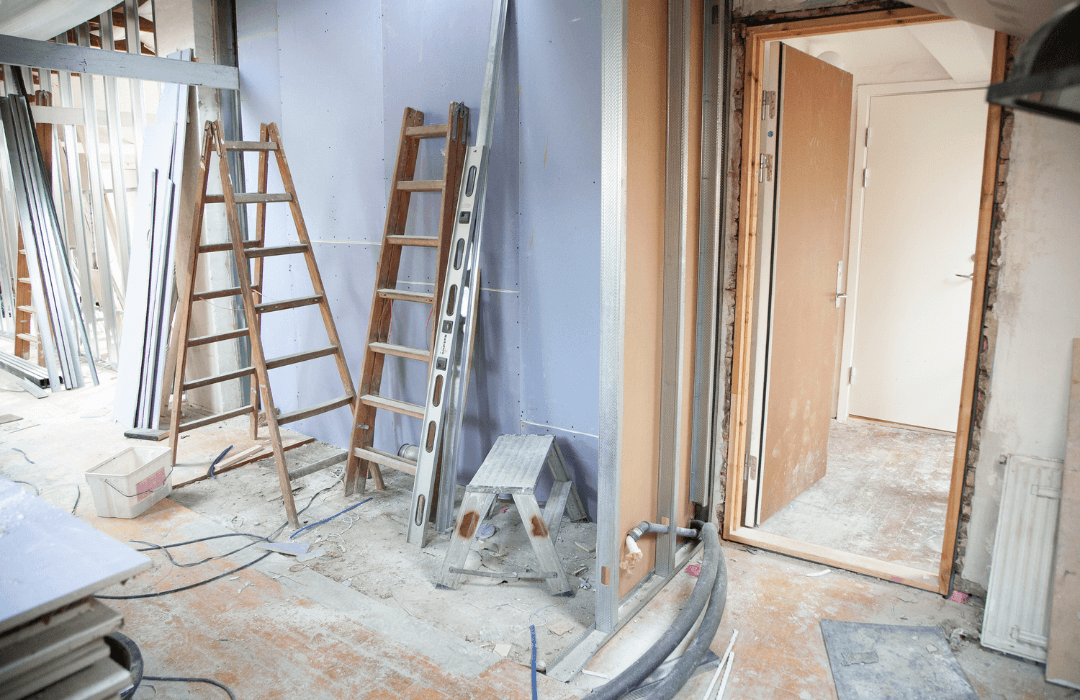 Ladder in an open work construction environment